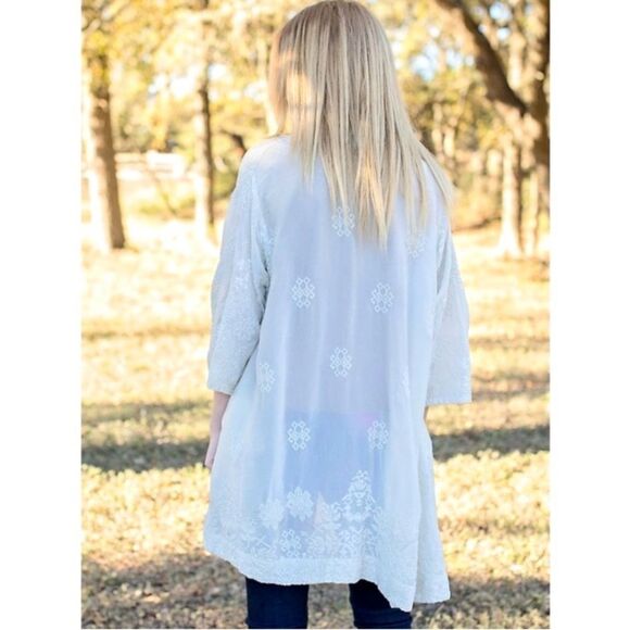 Johnny Was Motley Intricate Tonal Embroidered Kimono Jacket Cream Size M - L - Picture 3 of 16